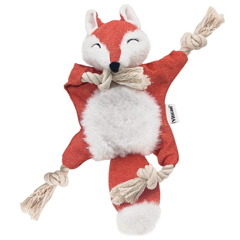 Vitscan Fox Dog Toy with Squeaker, Stuffless Dog Toy Crinkle Hunting Dog Toy Plush Durable Dog Squeaky Toys Cotton Rope Dog Toy Throughout the Body Cute Dog Chew Toys for Puppies with Eyes Embroidery Design - Image 1